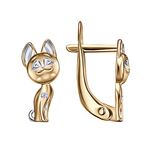 Серебряные cерьги классические с позолотой с фианитом