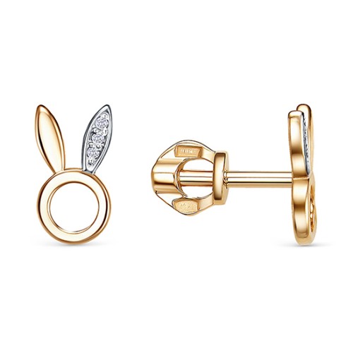 Серебряные cерьги пусеты (гвоздики) с позолотой с фианитом