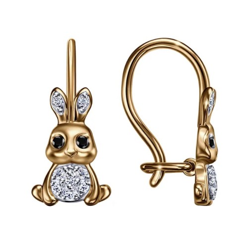 Серебряные cерьги классические с позолотой с фианитом