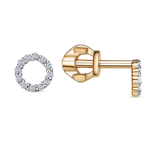 Серебряные cерьги пусеты (гвоздики) с позолотой с фианитом