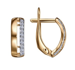 Серебряные cерьги с позолотой с фианитом