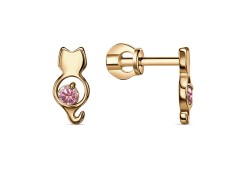 Серебряные cерьги пусеты (гвоздики) с позолотой с фианитом