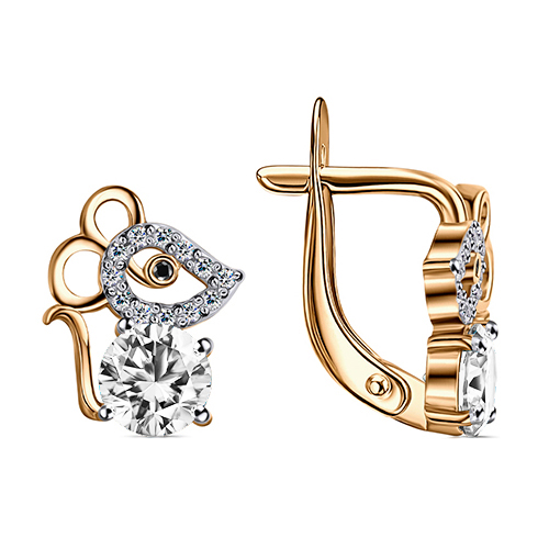 Серебряные cерьги классические с позолотой с фианитом