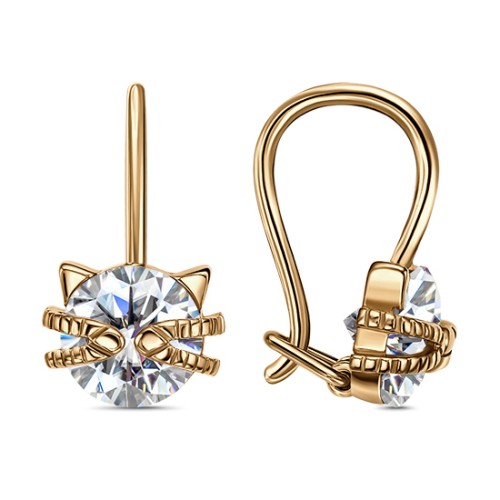 Серебряные cерьги классические с позолотой с фианитом