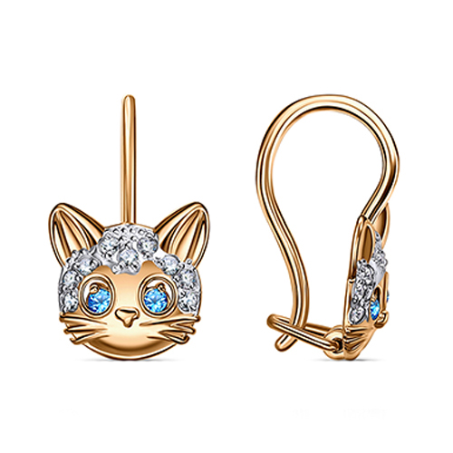 Серебряные cерьги классические с позолотой с фианитом