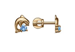 Серебряные cерьги пусеты (гвоздики) с позолотой с фианитом