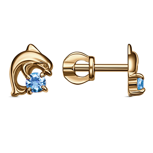 Серебряные cерьги пусеты (гвоздики) с позолотой с фианитом