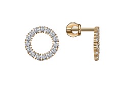 Серебряные cерьги пусеты (гвоздики) с позолотой с фианитом