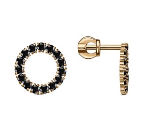 Серебряные cерьги пусеты (гвоздики) с позолотой с фианитом