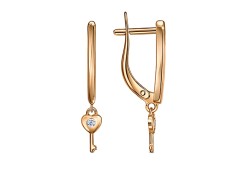 Серебряные cерьги висячие с позолотой с фианитом