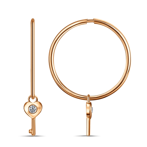 Серебряные cерьги конго с позолотой с фианитом