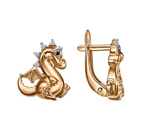 Серебряные cерьги классические с позолотой с фианитом