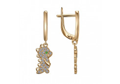 Серебряные cерьги висячие с позолотой с фианитом