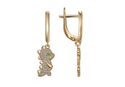 Серебряные cерьги висячие с позолотой с фианитом