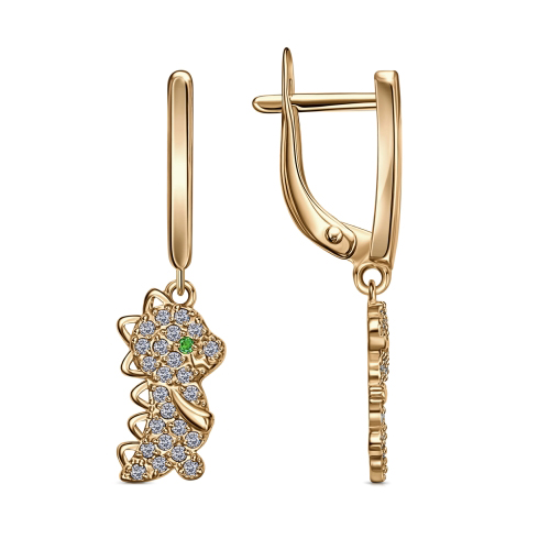 Серебряные cерьги висячие с позолотой с фианитом