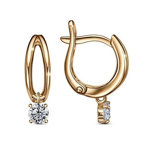 Серебряные cерьги висячие с позолотой с фианитом