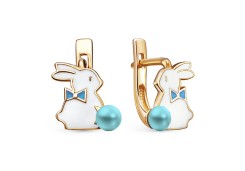 Серебряные cерьги классические с позолотой с жемчугом