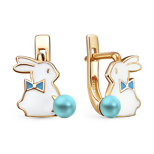 Серебряные cерьги классические с позолотой с жемчугом