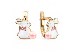 Серебряные cерьги классические с позолотой с жемчугом