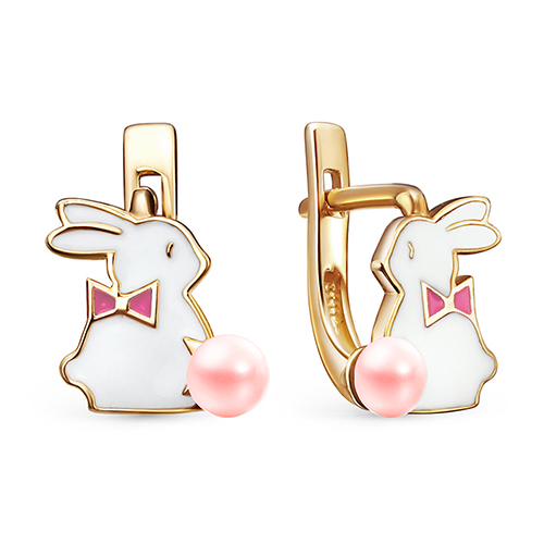 Серебряные cерьги классические с позолотой с жемчугом