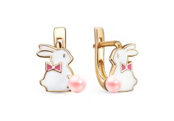 Серебряные cерьги классические с позолотой с жемчугом