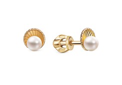 Серебряные cерьги пусеты (гвоздики) с позолотой с жемчугом