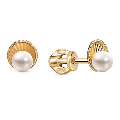 Серебряные cерьги пусеты (гвоздики) с позолотой с жемчугом