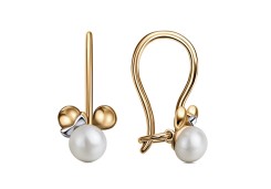 Серебряные cерьги классические с позолотой с жемчугом