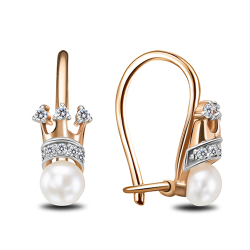 Серебряные cерьги классические с позолотой с жемчугом