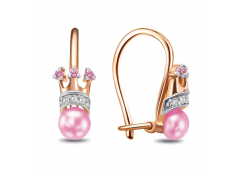 Серебряные cерьги классические с позолотой с жемчугом