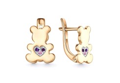 Серебряные cерьги классические с позолотой с корундом