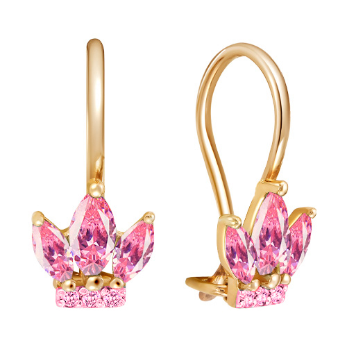 Серебряные cерьги классические с позолотой с корундом