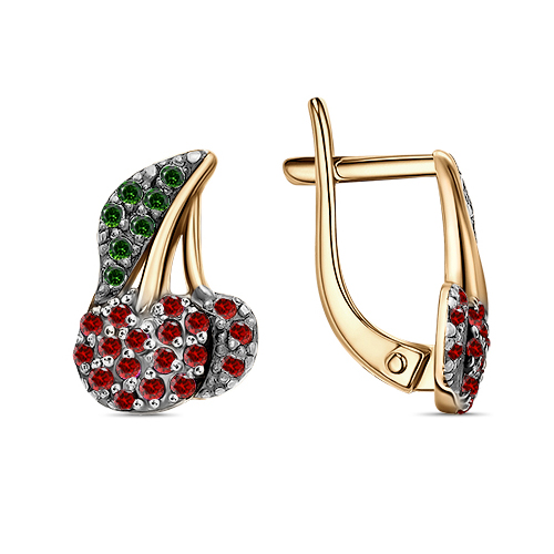 Серебряные cерьги классические с позолотой с фианитом