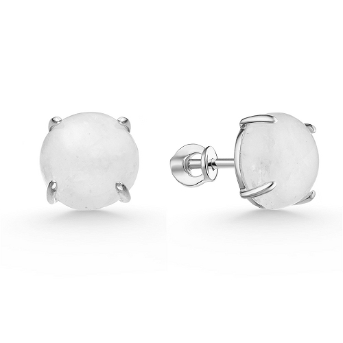 Серебряные cерьги пусеты (гвоздики) с лунным камнем