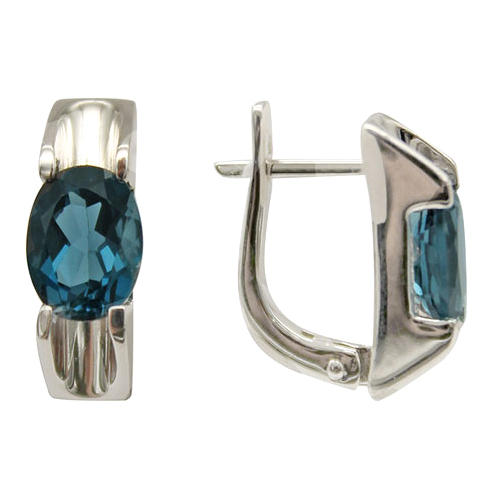 Серебряные cерьги классические с лондон топазом