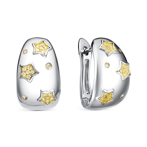 Серебряные cерьги классические с позолотой с фианитом