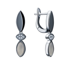 Серебряные cерьги висячие с перламутром