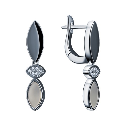 Серебряные cерьги висячие с перламутром