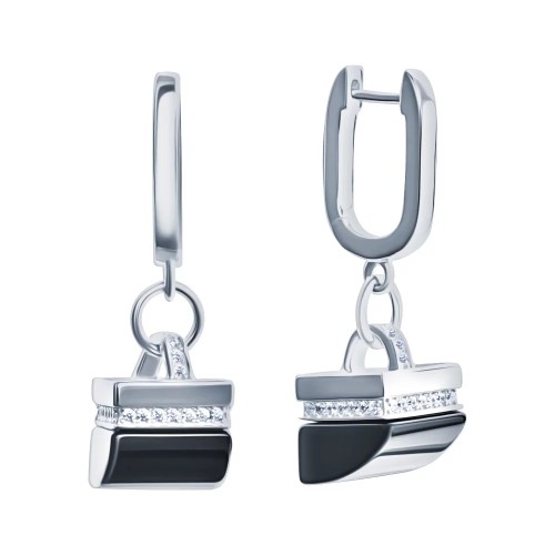 Серебряные cерьги висячие с ониксом