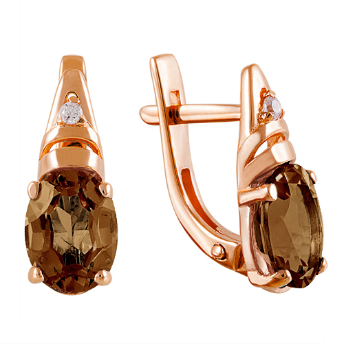 Золотые cерьги с раух-топазом