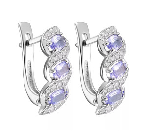 Серьги из белого золота с танзанитом