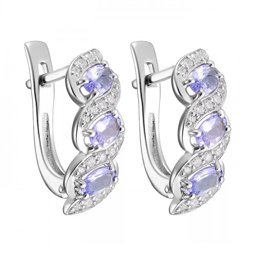 Серьги из белого золота с танзанитом