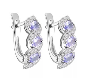 Серьги из белого золота с танзанитом