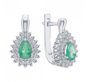Серебряные cерьги классические с изумрудом