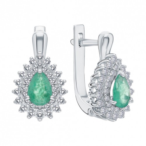 Серебряные cерьги классические с изумрудом