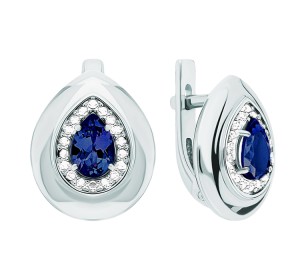 Серебряные cерьги классические с сапфиром
