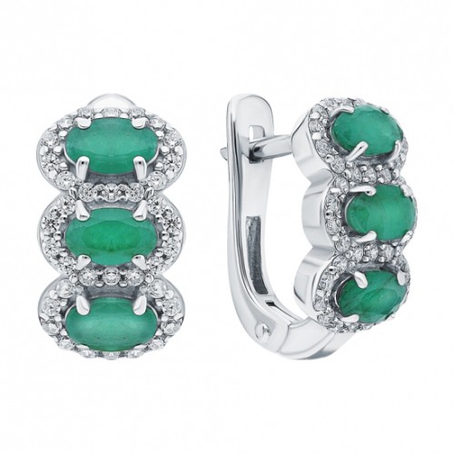Серебряные cерьги классические с изумрудом