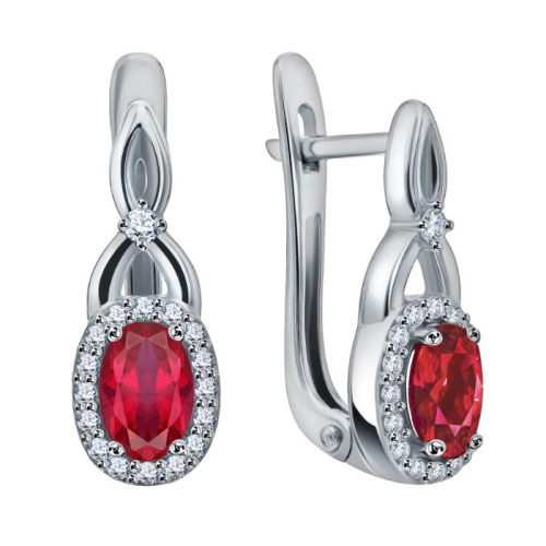 Серебряные cерьги классические с рубином