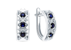 Серебряные cерьги классические с сапфиром