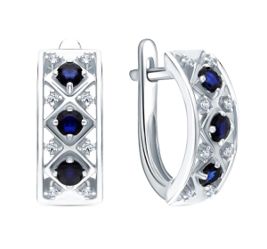 Серебряные cерьги классические с сапфиром